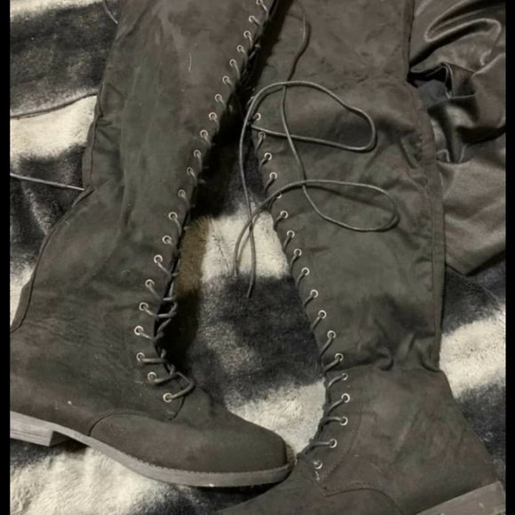 Laceup otk boots, lo heel, faux suede - Picture 1 of 1
